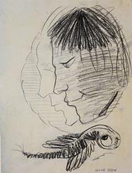 Drawing On Paper - in the style of - in the style of: Drawing on paper in the style of Odilon Redon, approx. 16x12 in. Odilon Redon was a French symbolist painter, printmaker, draughtsman and pastellist.
