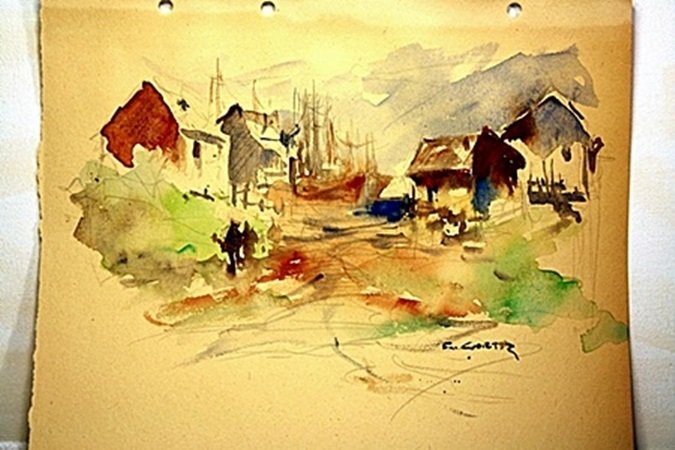 Eduardo Cortez Original Watercolor on Paper -: Original Watercolor on Paper In the manner of Eduardo Cortez . Comes with COA.