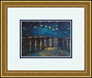 STARLIGHT OVER THE RHONE, 1888 BY VINCENT VAN GOGH: LITHOGRAPH, IMAGE SIZE; 7X5", FRAMED: 13 3/16X11 3/16"