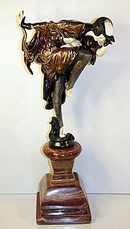 Bronze Ivory Sculpture Snake Dancer Clair R. Colinet: Stunning Artwork Sculpture of Clair R. Colinet bronze and Ox Bone sculpture, Danseuse D'Ankara. Spectacular Chryselephantine Work sculpture subject.AFTER CLAIRE COLINET Gilt and cold-painted bronze an