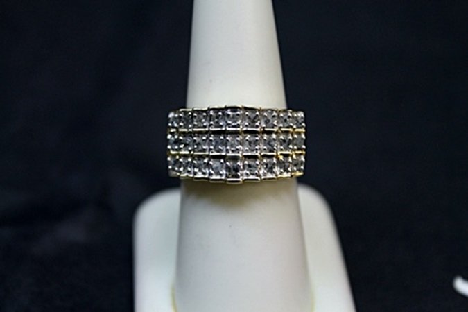 Very Fancy Design Diamond Pyramid Ring (303M): Very Fancy Design Diamond Pyramid Ring; Diamonds approx 1/2 ct; 18K Gold over Sterling Silver.