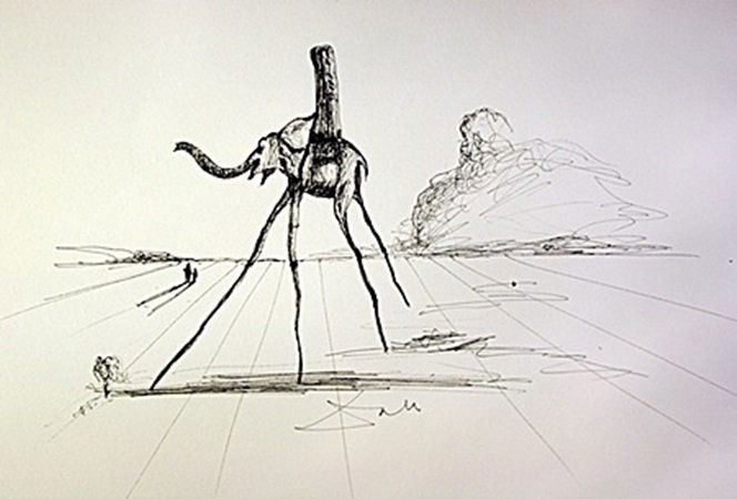 Original pen ink on laid paper - signed Dali: Original pen ink on laid Paper, unframed; framing available at an additional cost, Under Glass In The Manner of Dali. Approx. size: 11x18