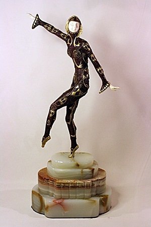 Signed Chiparus Bronze - Chorus Girl: Bearing the signature bronze art deco sculpture "Chorus Girl" by artist Chiparus. In our opinion a work from the artist’s model, originating in his circle and cast during his lifetime or shortly the