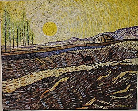 Vincent Van Gogh -Wheat Field: attributed to Vincent Van Gogh "Wheat Field" oil on canvas circa. 1887, private collection approx. 20x16in. attributed to Vincent Van Gogh is considered the greatest Dutch painter attributed to Rembra