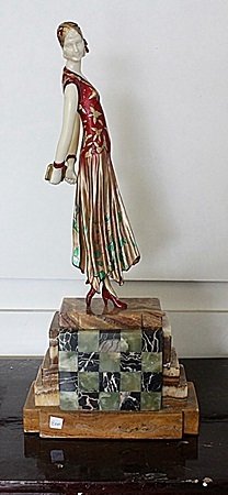 Monica - bronze Sculpture by Chiparus: In our opinion a work from the artist’s model, originating in his circle and cast during his lifetime or shortly thereafter, in the manner of Chiparus, bronze sculpture, Monica. Base bearing the sig
