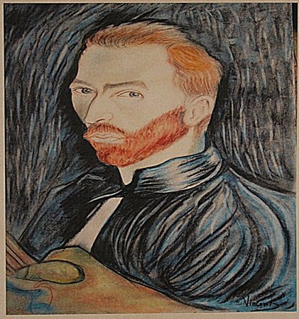 Vincent Van Gogh -Self Portrait: After Vincent Van Gogh "Self Portrait" pastel on paper circa. 1881, private collection approx. 19x13in. After Vincent Van Gogh is considered the greatest Dutch painter after Rembrandt, although he rem