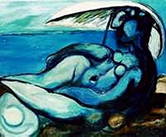 Reclining nude at beach-Collection Domaine Picasso: Signed from the Collection Domaine Picasso, Pablo Picasso was a Spanish painter, sculptor, printmaker, ceramicist, and stage designer who spent most of his adult life in France. As one of the greatest