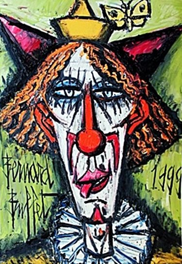 Lithograph "Red Head Clown" by Bernard Buffet (CC): Amazing Lithograph By Bernard Buffet. The French painter and graphic artist Bernard Buffet was born in Paris on July 10, 1929. The numerous self-portraits play an important role in his oeuvre. Besides