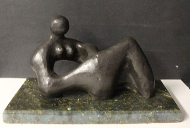 "RESTING MAN" Bronze Sculpture After Henry Moore (N): Limited Edition Bronze Sculpture On A Marble Base After Henry Moore, Number 7 out of an Edition of 9, Approximately 5 1/2 (BASE TO TOP) x 10 (LEFT TO RIGHT) x 4 3/4 (FRONT TO BACK)