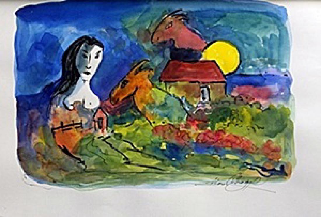 Watercolor on Paper Marc Chagall: Watercolor on Paper Marc Chagall, signed, size approx. 11 x 15 in. Marc Zakharovich Chagall (July 6th 1887 – March 28th 1985) "The quintessential Jewish artist of the twentieth century "Marc Chagall