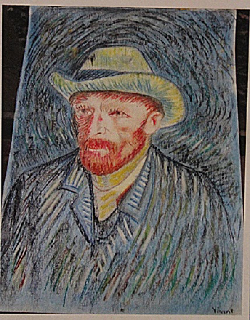 Vincent Van Gogh -Self Portrait: In the manner of Vincent Van Gogh "Self Portrait" pastel on paper circa. 1894, private collection approx. 19x13in. In the manner of Vincent Van Gogh is considered the greatest Dutch painter Rembrandt,