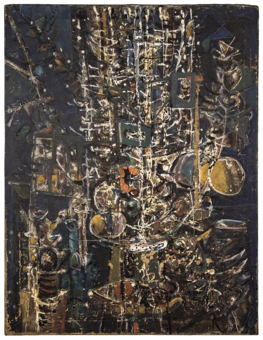 BYRON GOTO (b.1919), "Density", Oil on Canvas, 1950: BYRON GOTO (Japanese American b.1919), "Density", Oil on Canvas, 1950. Dimensions: 36" x 28.25" inches.