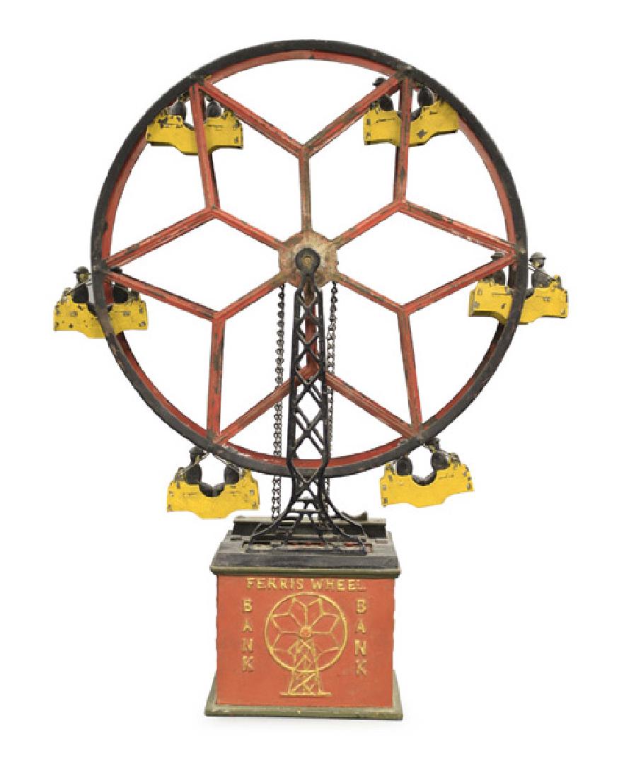 Ferris Wheel Bank Converted Fantasy Creation: Made by the Prendergast Bros. Philadelphia, Pennsylvania - Circa 1930’s The Ferris Wheel Bank was created by early mechanical bank enthusiasts in Philadelphia based upon patent documentation known t
