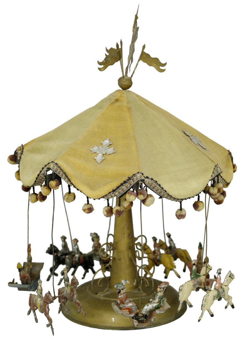 Early Painted Tinplate Carousel with Velvet Canopy and (1 of 1)