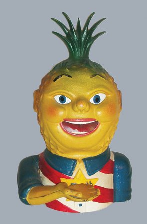 PENNY PINEAPPLE MECHANICAL BANK - JOHN WRIGHT: Penny Pineapple - Made by John Wright of Pennsylvania, circa 1959. Mint Condition.