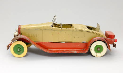 Open Roadster: Kingsbury Mfg. Co. Keene, NH - 1928 - 12.25â€ L Tin with Rubber Tires