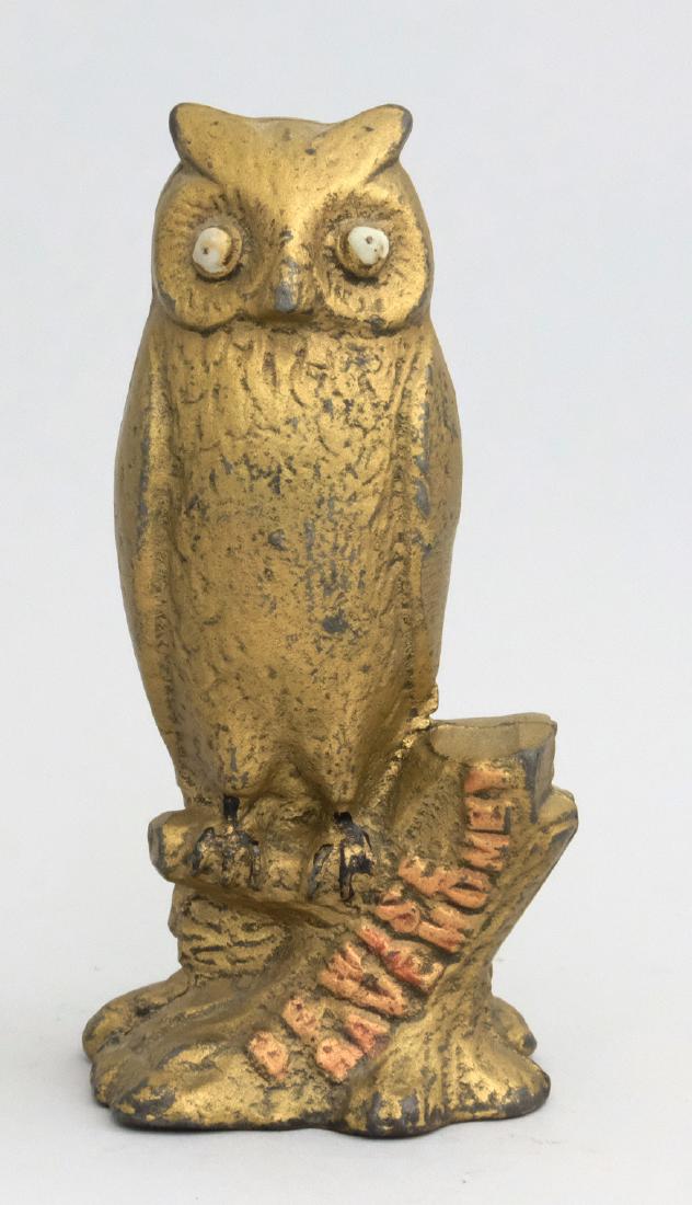 "Be Wise" Owl: A. C. Williams Ravenna, OH - 1920's Material: Cast Iron