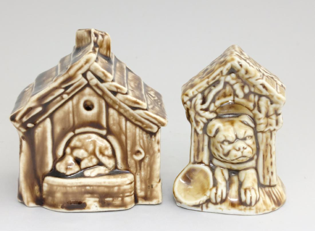 Two Dog Houses: Austrian - 1920 - 3" - 3.5" T Material: Glazed Bisque