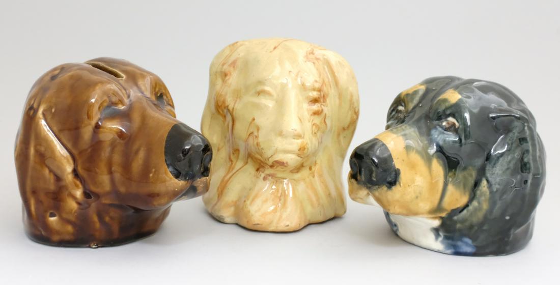 Three Dog Busts: European - 1920 - 3" - 3.5" T Material: Pottery