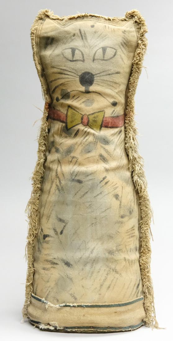 Cat Carnival Knockdown: American - 1920's / 1930's - 28" T A funny little feline Carnival Knockdown. Material: Burlap with Cast Iron Base