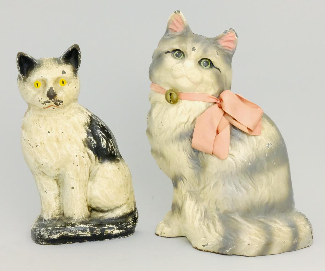 Two Cat Doorstops: American - 1930's Material: Cast Iron