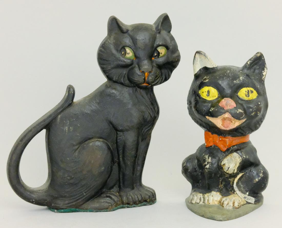 Two Halloween Cat Doorstops: Greenblatt American - 1920's Material: Cast Iron