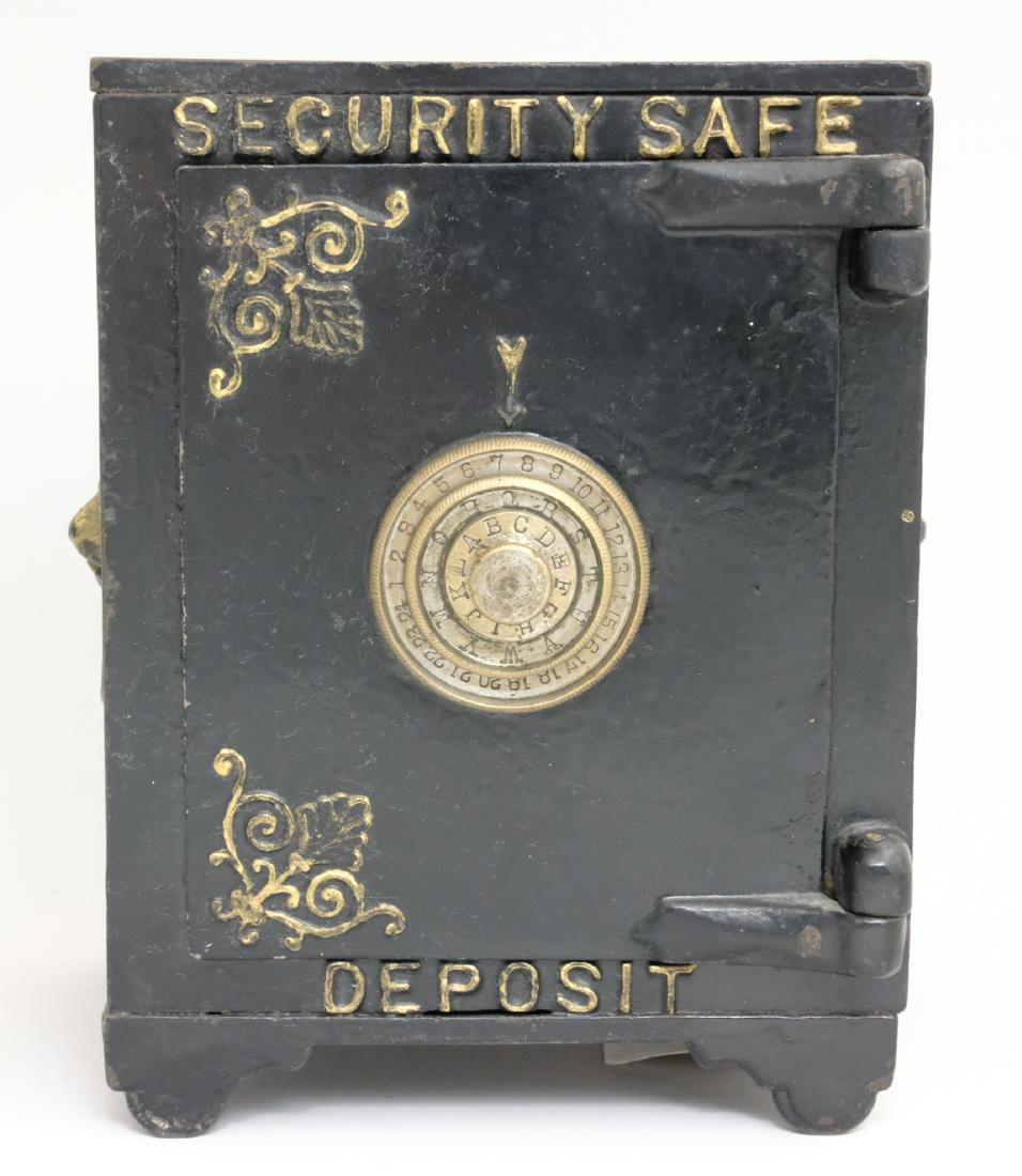 Security Safe Deposit - Large with Handles: Kyser & Rex Philadelphia - 1880's A wonderful and bright example. Bill Robison Collection Material: Cast Iron