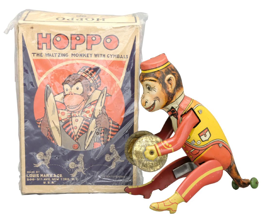 "Hoppo" the Waltzing Monkey: Louis Marx & Co. New York, NY - Circa 1930's Material: Tin