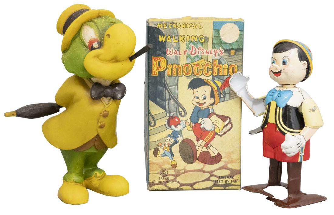 Jose Carioca Walking Figure & Pinocchio: Unknown / LineMar Toys Japanese - Circa 1940's Material: Tin and Plastic
