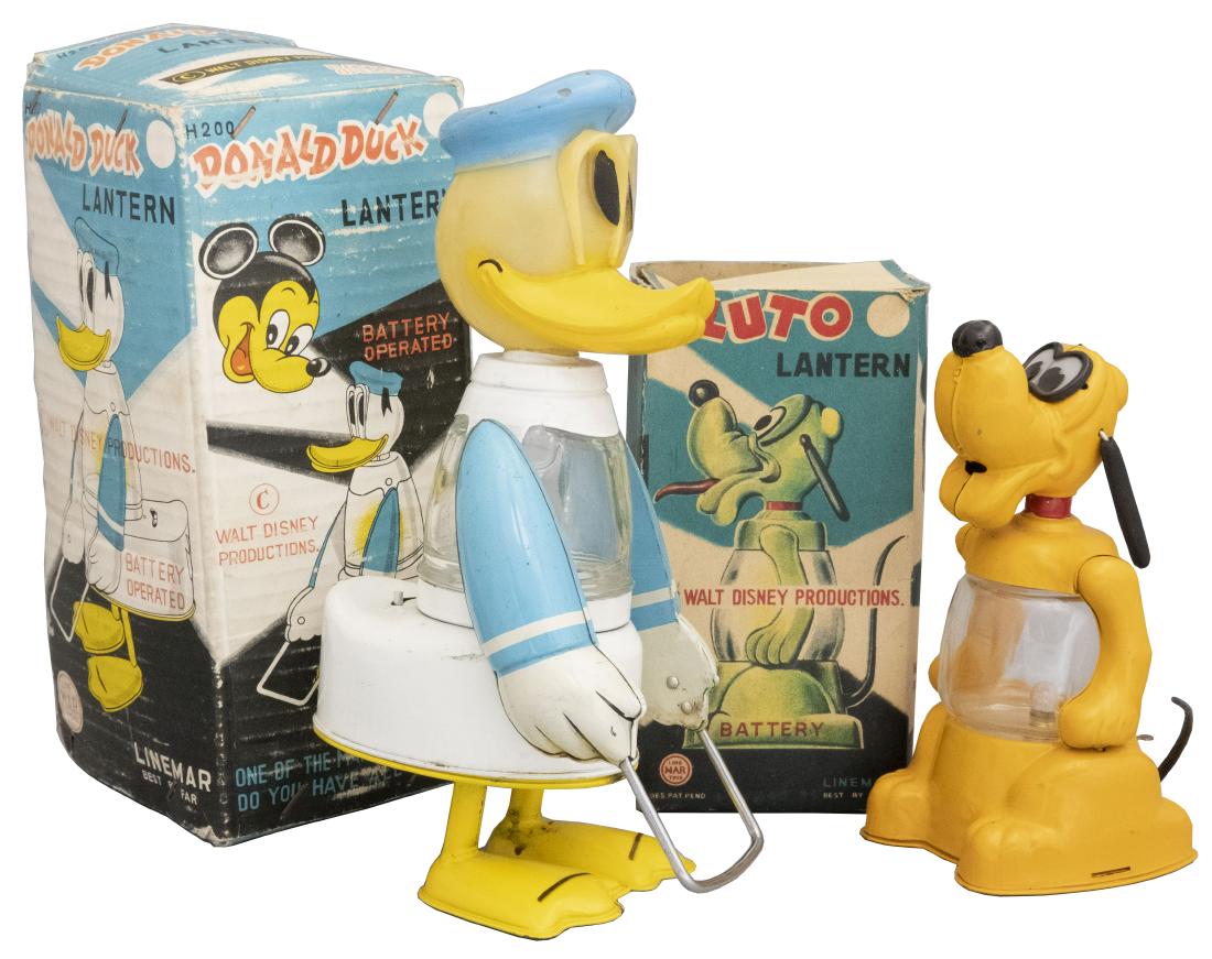 Pluto & Donald Duck Lanterns: LineMar Toys Japanese - Circa 1955 - 7" to 9.5" T Material: Tin