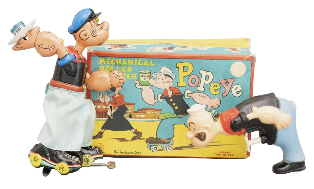 Popeye Roller Skater & Water Gun: LineMar Toys / King Features Japanese / Chinese - Circa 1950's Material: Tin