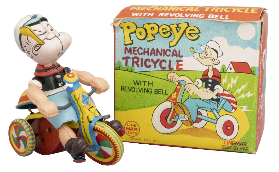 Popeye Mechanical Tricycle: LineMar Toys Japanese - Circa 1950's Material: Tin
