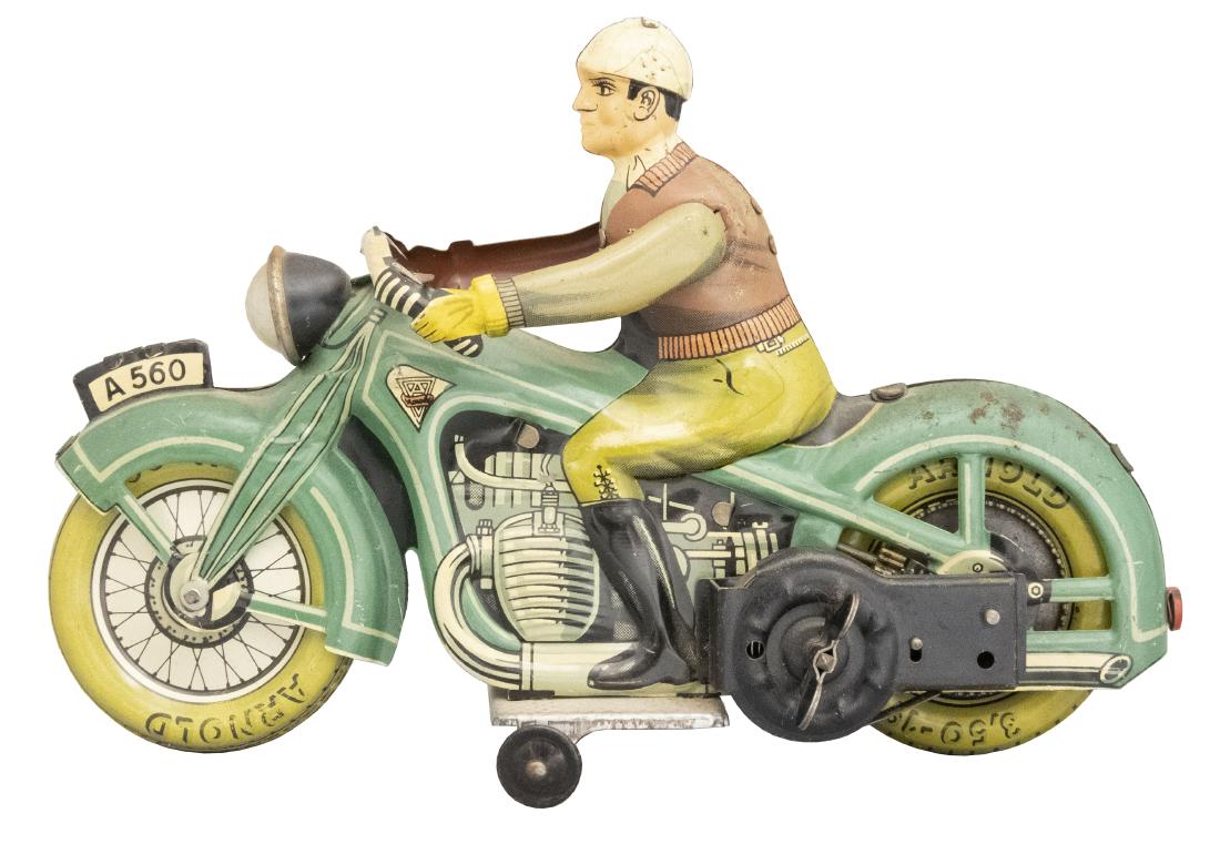 Civilian Motorcycle "A560": Arnold Toys U. S. Zone Western Germany - Circa 1948 - 7.5" L Material: Tin