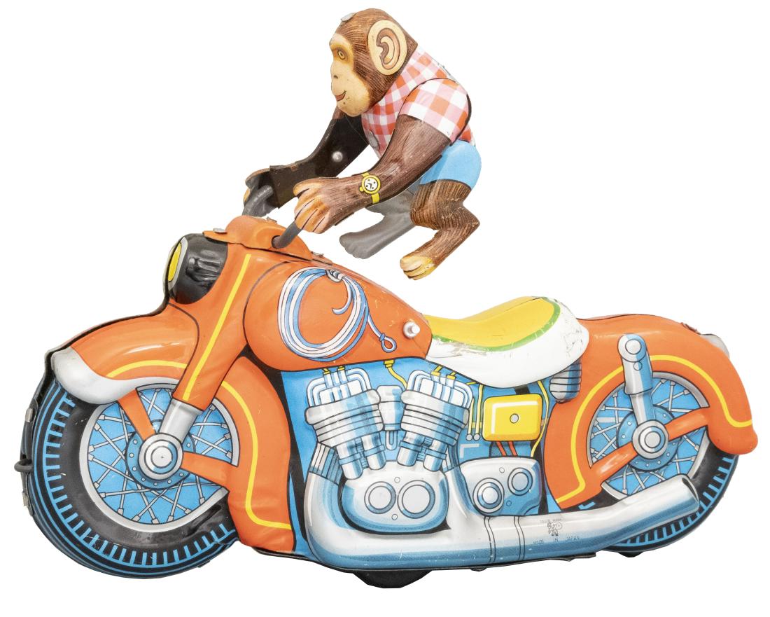 Monkey on Motorcycle: ATC Japanese - Circa 1960's - 9" L Material: Tin