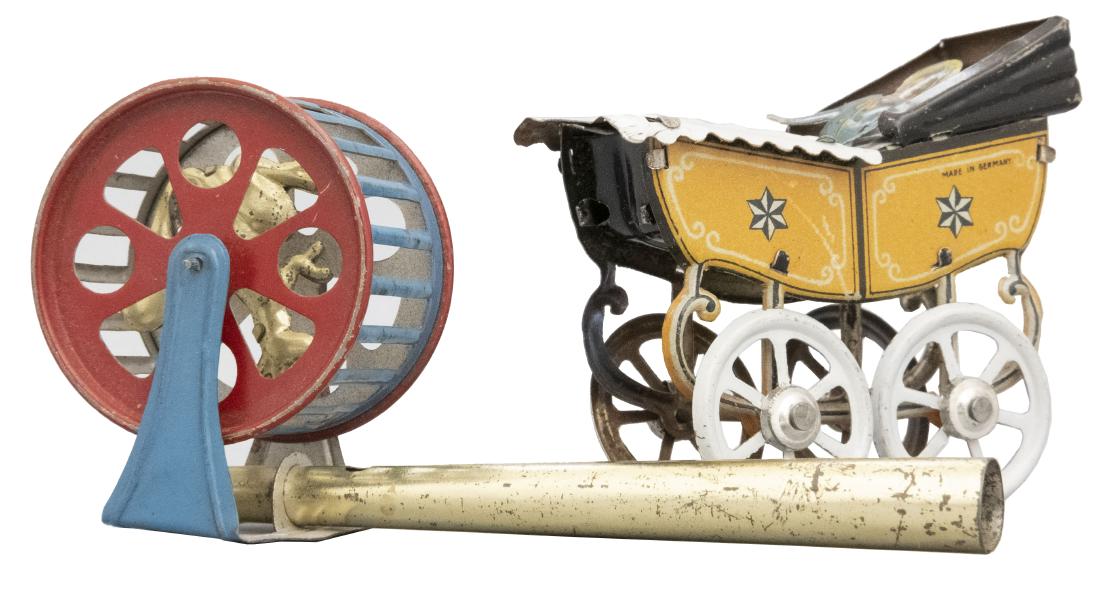 Squirrel Cage / Carriage Penny Toys: J. Meier German - Circa 1920's Material: Tin