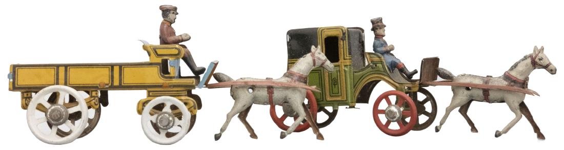 Two Carriage Penny Toys: J. Meier German - Circa 1920's Material: Tin