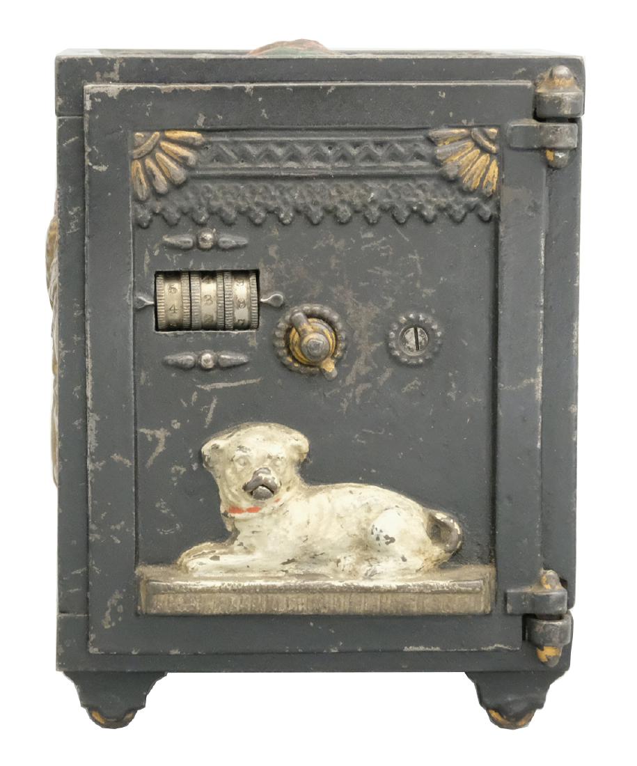 Watchdog Safe: J. & E. Stevens Cromwell, CT - Circa 1885 Place a coin in the slot on top of the bank, raise the lever and the coin is deposited. Material: Cast Iron