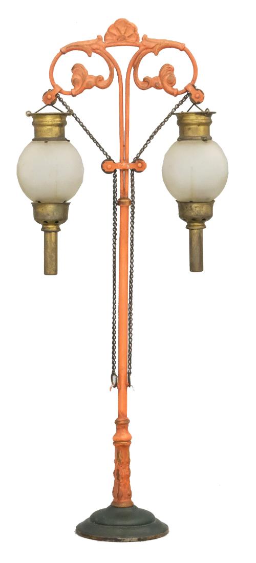 Double Street Lamp: Gebruder Marklin German - Circa 1905 - 14.5" Tall Material: Tin, brass, and glass