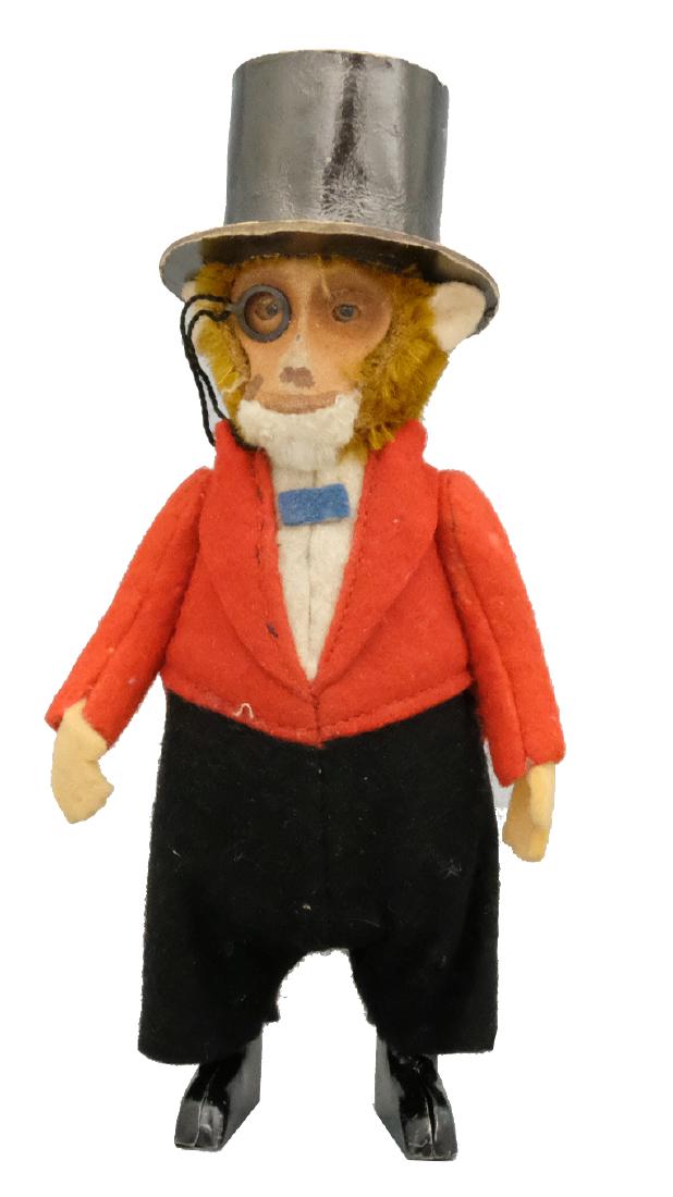 The Gentleman Monkey: Schuco Toys German - Circa 1940's - 5.75" T Material: Tin and fabric