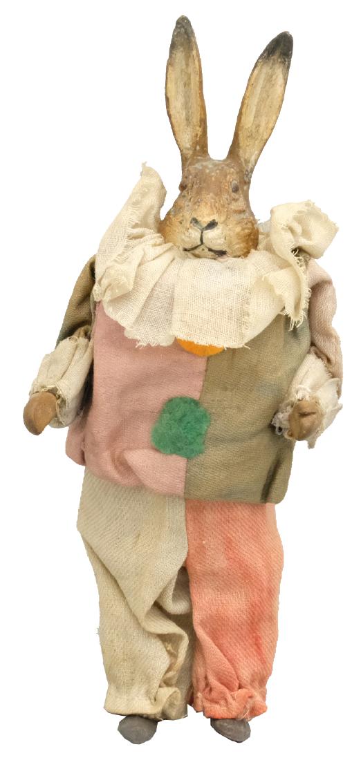 Clown Rabbit: German - Circa 1920's - 7" T This little guy is beyond cute. Material: Composition, lead and fabric