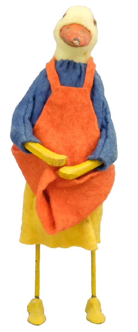 Duck Lady: German - Circa 1920's - 6.5" T Material: Papier mache, felt and lead