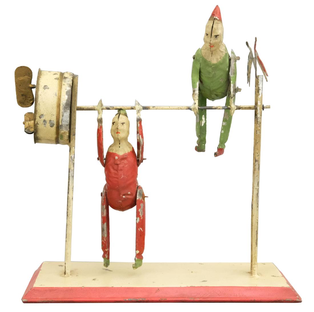 Double Clown Acrobats: S.G. Gunthermann German - Circa 1910's - 9.5" T Material: Tin