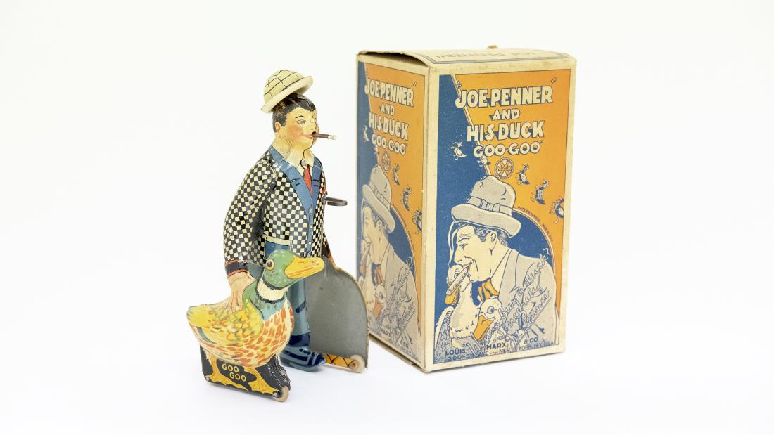 Joe Penner "Wanna Buy a Duck": Louis Marx & Co. New York, NY - 1930 Tin A superior, boxed, example of the toy.