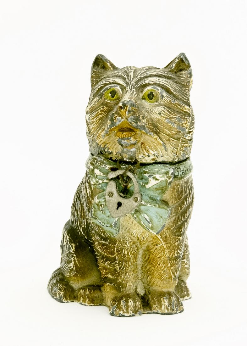 Seated Cat - Blue Bow Spelter Bank (1 of 1)