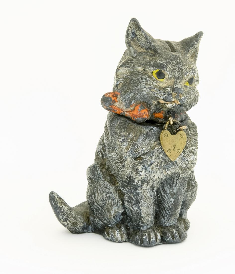 Seated Cat - Red Bow Spelter Bank (1 of 1)