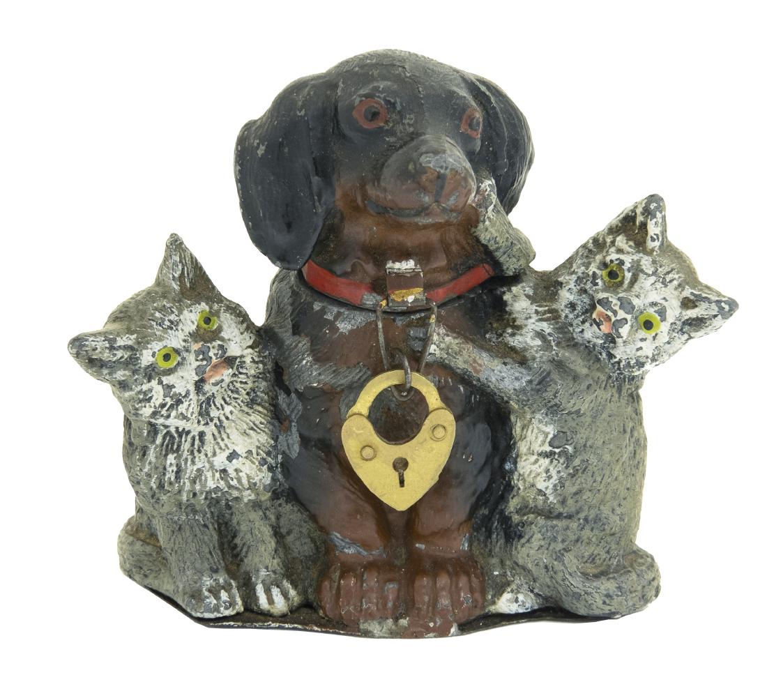 Dachshund with Two Cats Spelter Bank (1 of 1)