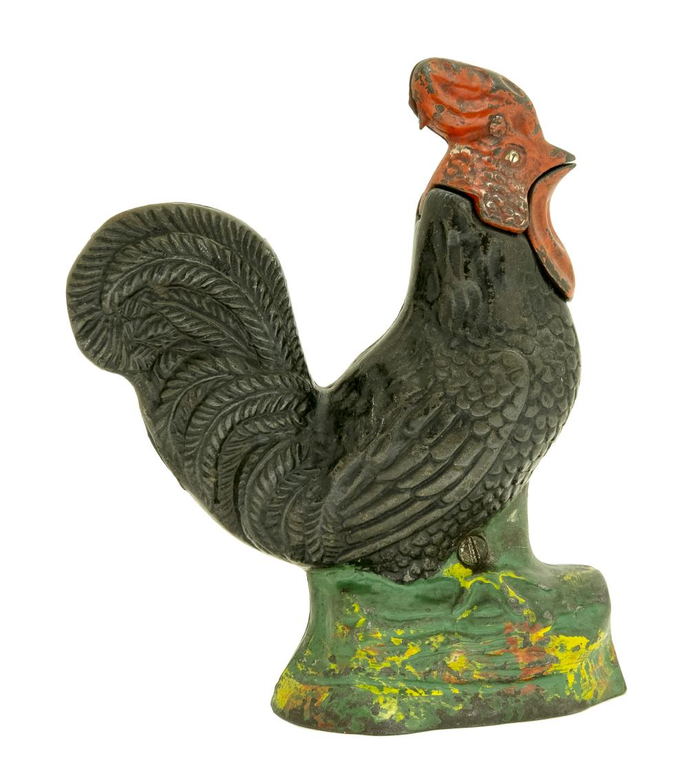 Rooster: Kyser & Rex Philadelphia, PA - 1880's Cast Iron The rooster moves his head when lever is depressed and coin is deposited.