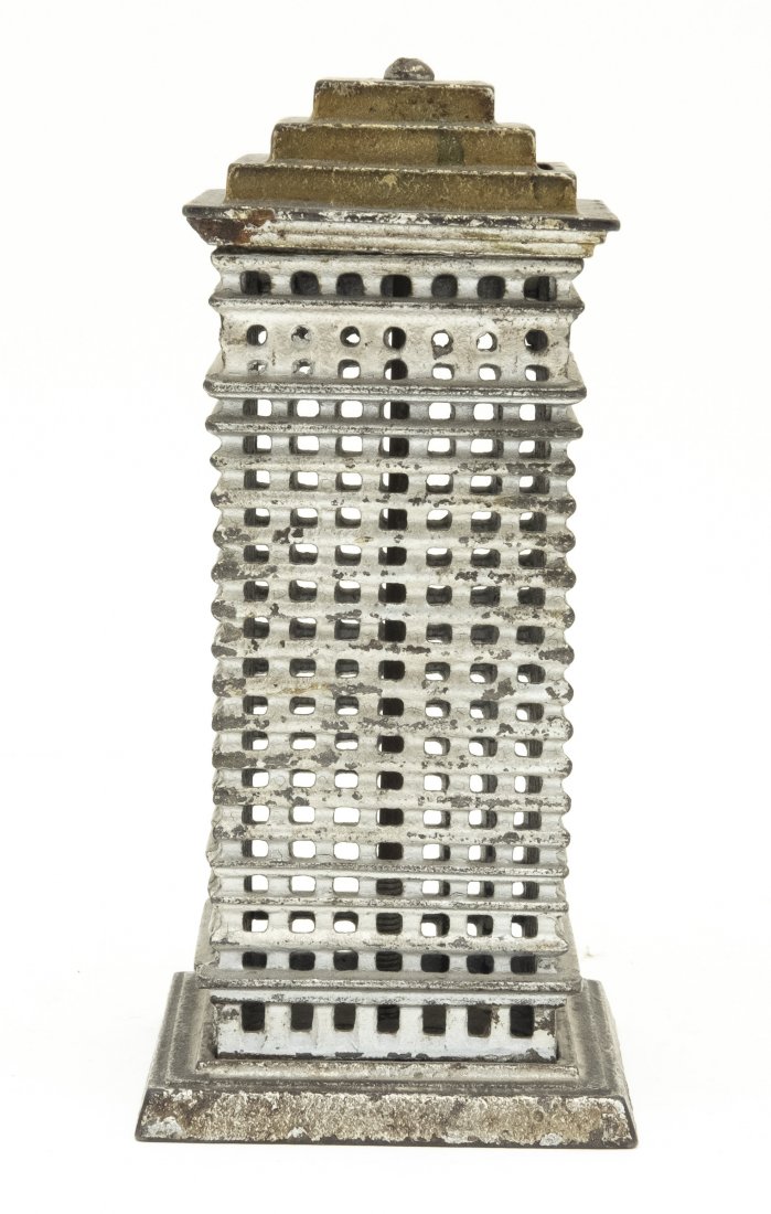 High Rise - Tiered Iron Bank: Kenton Hardware of Kenton, Ohio - 1915 - 5.75" T. Made of Cast Iron. Very Fine Condition.