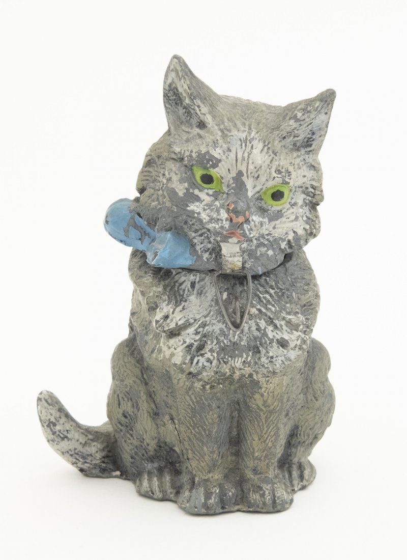 Cat with Blue Bow German Spelter Bank (1 of 2)
