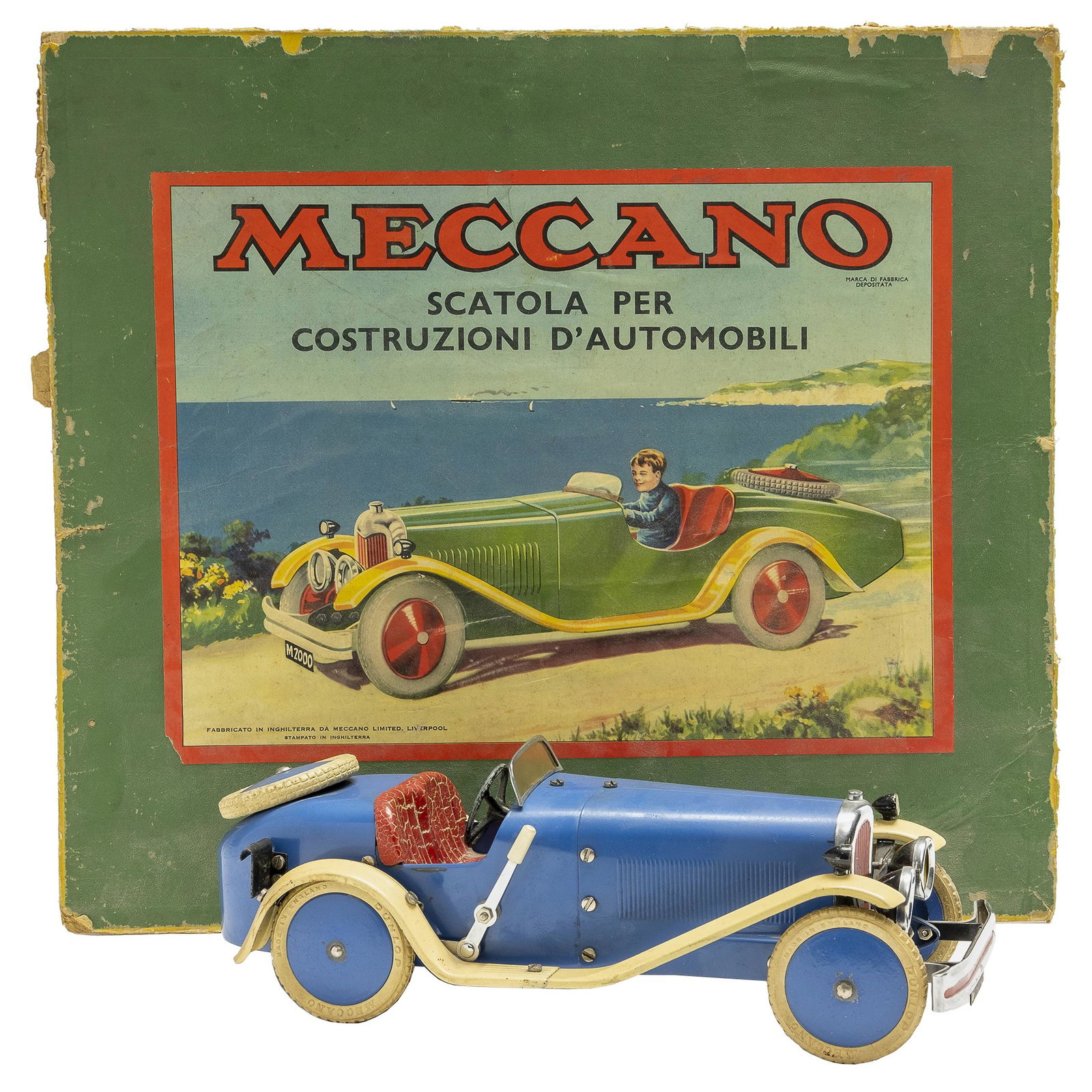 Meccano Race Car: English, Circa 1935, 11.5" L A superior and bright example in blue, red and cream.
